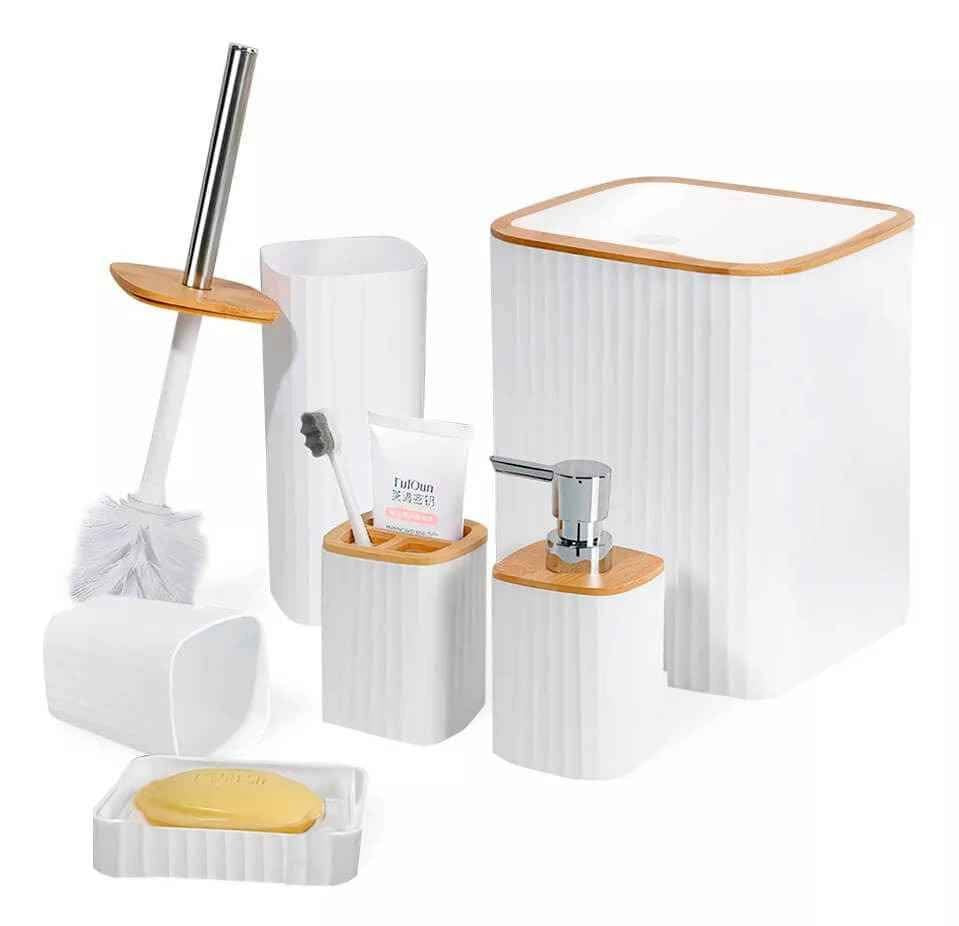 SET DE BAÑO ELEGANTE CON DETALLES EN BAMBÚ